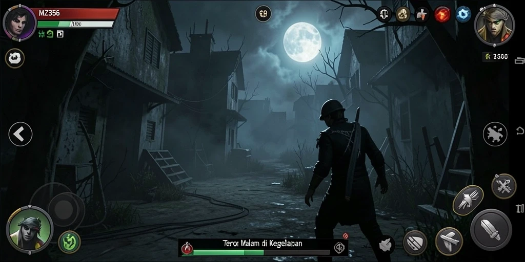 Gameplay MZ356 yang mencekam dan menakutkan saat menjelajahi lingkungan gelap.