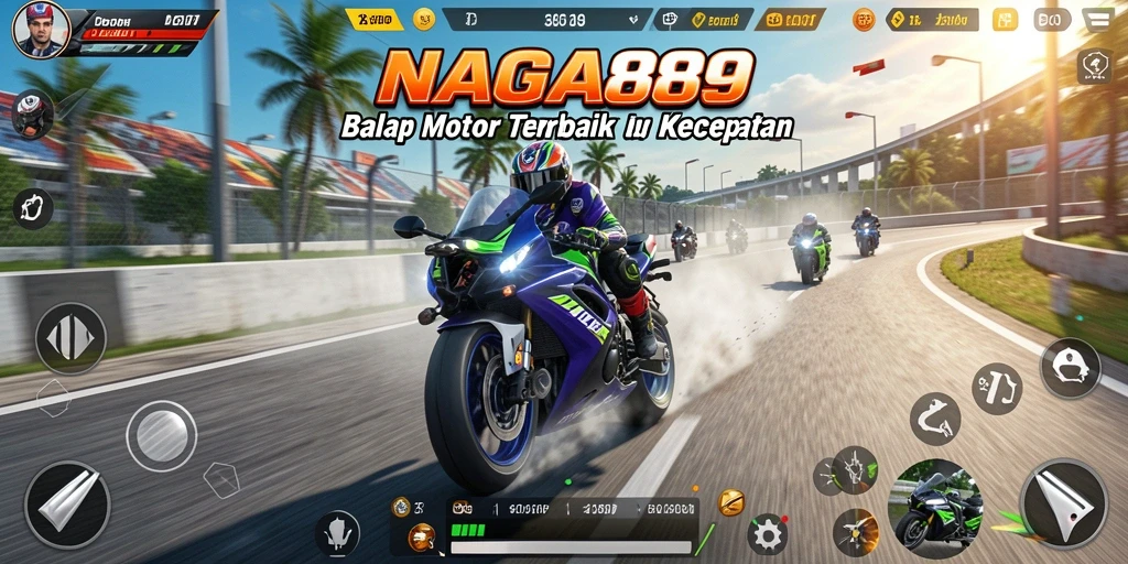 Tangkapan layar gameplay <strong>NAGA889</strong> yang menunjukkan balapan motor yang menegangkan.