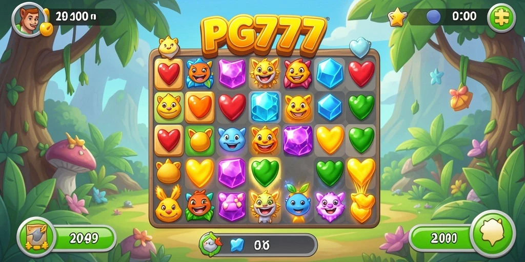 Screenshot gameplay PG777 yang menampilkan aksi Match-3 yang seru.
