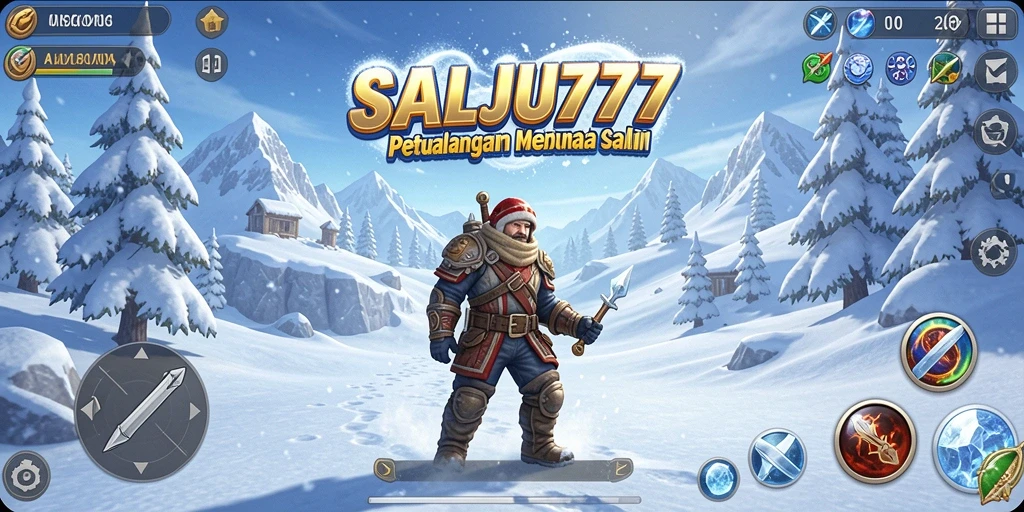 Screenshot utama SALJU777 menampilkan aksi seru di dunia salju.